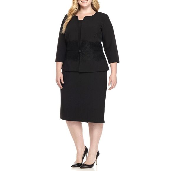 New! DANNY & NICOLE 2-Piece Lace-Trim Black Jacket and Dress Size 18W DN Designs - Picture 6 of 7